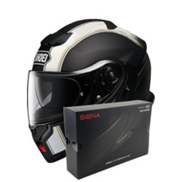 Комплект: шолом з підборіддям Shoei Neotec 3 Satori TC-5 чорний-білий + спеціалізований мотоінтерком Sena SRL 3