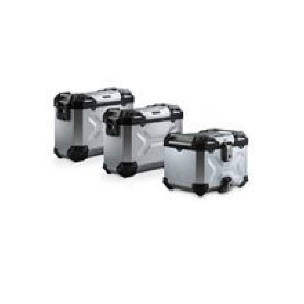 Комплект: бічні кофри 45/37L + центральний кофр 38L TRAX ADV+ кріплення SW-MOTECH для мотоцикла Moto Guzzi V85 TT (19-) сріблясті