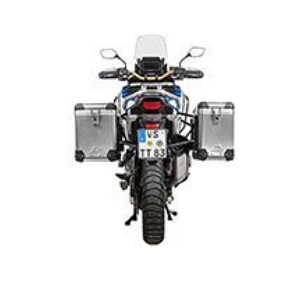 Комплект: бічні алюмінієві кофри сріблясті Zega Pro + чорні стелажі Touratech для Honda CRF1100L Africa Twin (22-)/ Adventure Sports (38+45L)