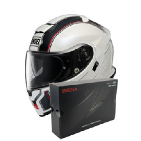 Комплект: шолом з підборіддям Shoei Neotec 3 Satori TC-6 біло-чорний + спеціалізований мотоінтерком Sena SRL 3