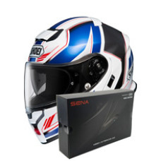 Комплект: шолом з підборіддям Shoei Neotec 3 Grasp TC-10 біло-синій + спеціалізований мотоінтерком Sena SRL 3