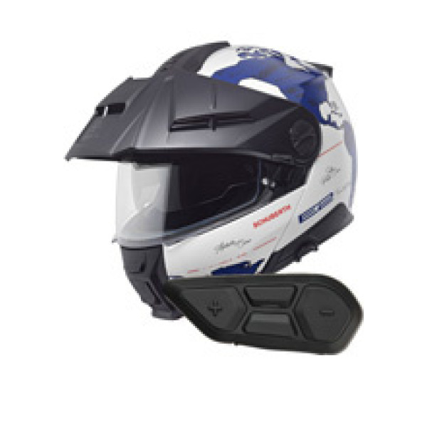 Комплект: шолом щелепний Schuberth E2 Atlas біло-синій + спеціальний мотоінтерком Schuberth SC2