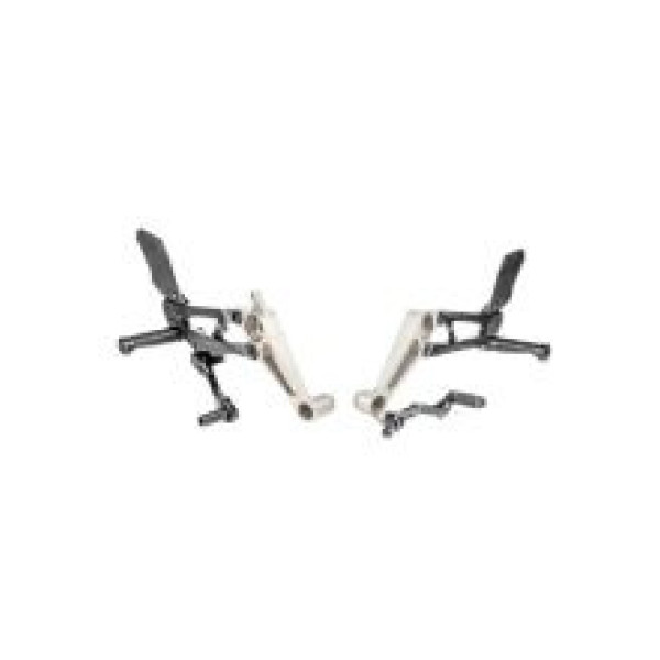 Комплект регульованих підніжок з важелями GILLES FXR-A03-B Aprilia Tuono 660 (21-)/ RS 660 (21-)/ Extrema (23-) чорний- сріблястий