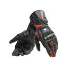 Кожані мотоциклетні рукавички Dainese Steel-Pro чорні-флюо червоні