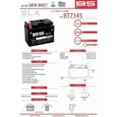 Мотоциклетний акумулятор BS Battery BTZ14S без обслуговування, залитий