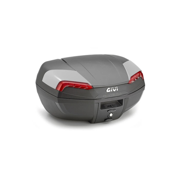 Kufer centralny GIVI Monolock E46 Riviera чорний з червоними рефлекторами універсальна монтажна плита в комплекті; об'єм: 46 літрів