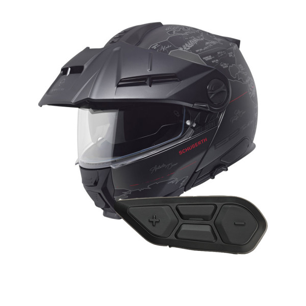Комплект: шолом з підборіддям Schuberth E2 Atlas чорний-сірий + спеціальний мотоциклетний інтерком Schuberth SC2