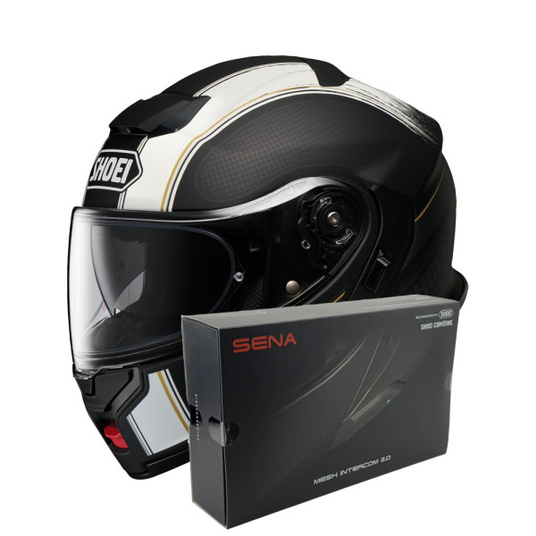 Комплект: шолом з підборіддям Shoei Neotec 3 Satori TC-5 чорний-білий + спеціалізований мотоінтерком Sena SRL 3