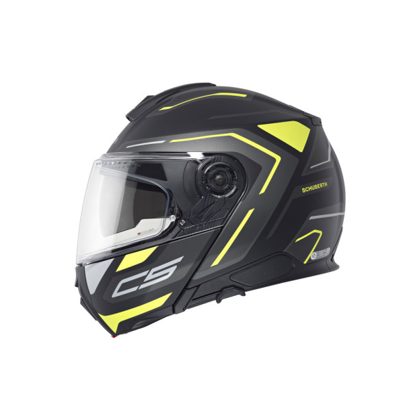 Комплект: шолом щелепний Schuberth C5 Omega чорний-біло-жовтий + спеціалізований мотоінтерком Schuberth SC2