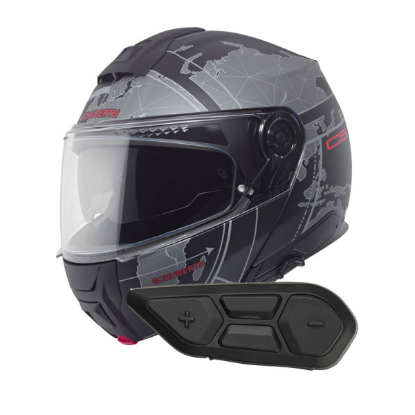 Комплект: шолом щелепний Schuberth C5 Globe чорний-сірий + спеціальний мотоциклетний інтерком Schuberth SC2