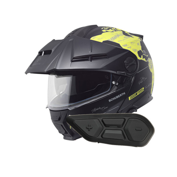 Комплект: шолом з підборіддям Schuberth E2 Atlas чорний-жовтий + спеціалізований мотоінтерком Schuberth SC2