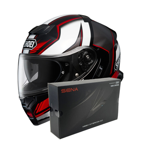 Комплект: шолом з підборіддям Shoei Neotec 3 Grasp TC-5 чорний-білий + спеціалізований мотоінтерком Sena SRL 3