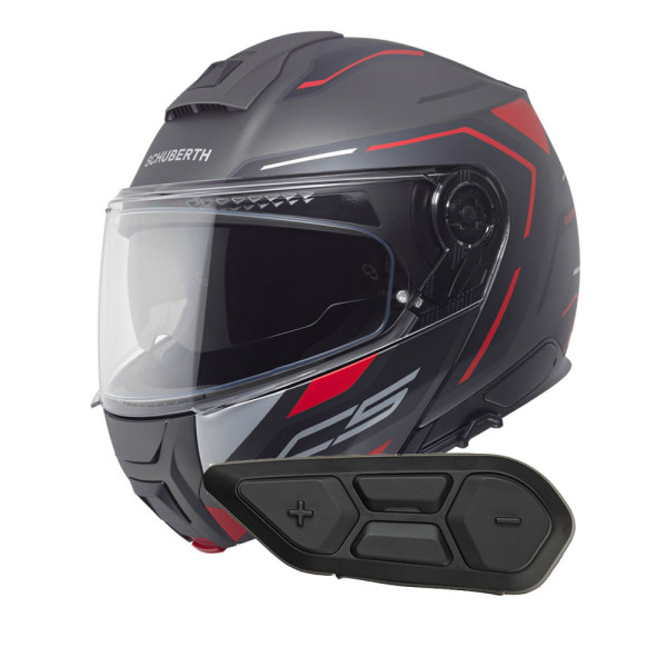 Комплект: шолом щелепний Schuberth C5 Omega чорний-сірий-червоний + спеціалізований мотоциклетний інтерком Schuberth SC2