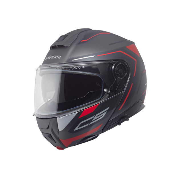 Комплект: шолом щелепний Schuberth C5 Omega чорний-сірий-червоний + спеціалізований мотоциклетний інтерком Schuberth SC2