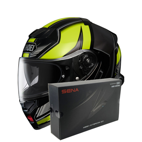 Комплект: шолом з підборіддям Shoei Neotec 3 Grasp TC-3 чорний-жовтий + спеціалізований мотоінтерком Sena SRL 3