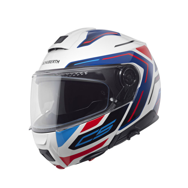Комплект: шолом щелепний Schuberth C5 Omega біло-синьо-червоний + спеціалізований мотоінтерком Schuberth SC2