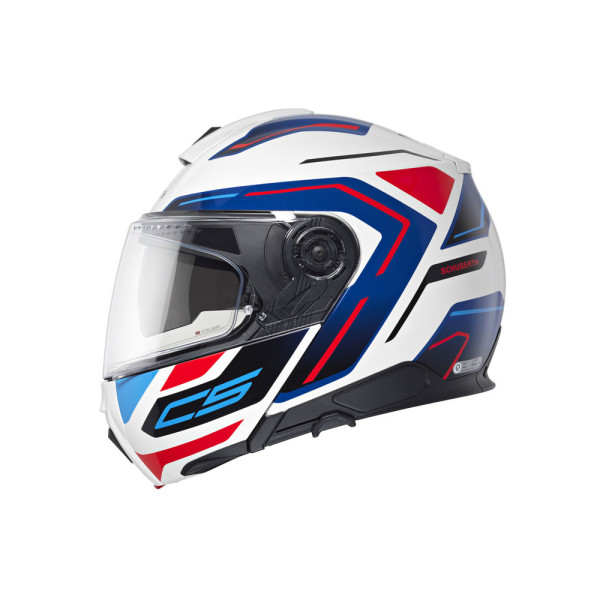 Комплект: шолом щелепний Schuberth C5 Omega біло-синьо-червоний + спеціалізований мотоінтерком Schuberth SC2