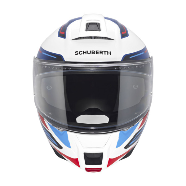 Комплект: шолом щелепний Schuberth C5 Omega біло-синьо-червоний + спеціалізований мотоінтерком Schuberth SC2