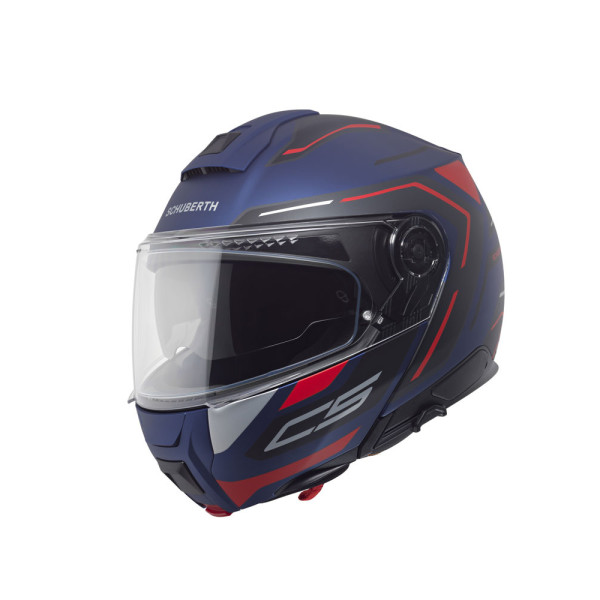 Комплект: шолом щелепний Schuberth C5 Omega синьо-чорно-червоний + спеціальний мотоциклетний інтерком Schuberth SC2