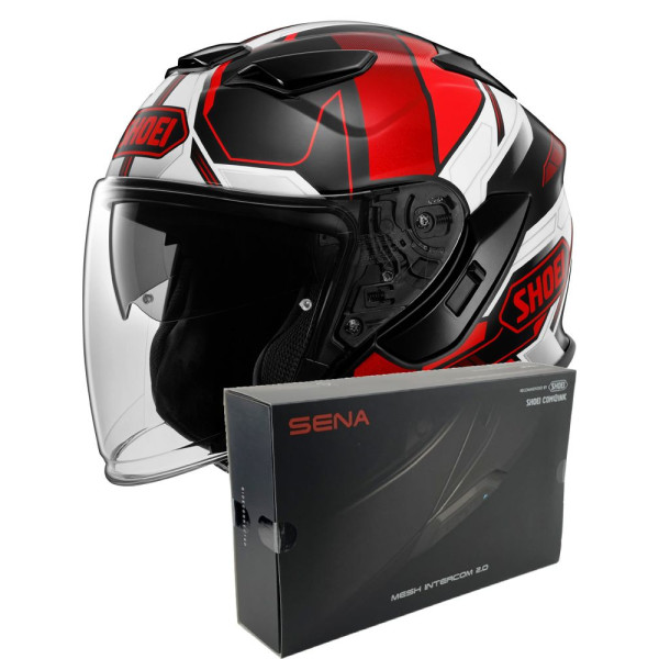 Комплект: відкритий шолом Shoei J-Cruise 3 Whizzy TC-1 + спеціалізований мотоінтерком Sena SRL 3