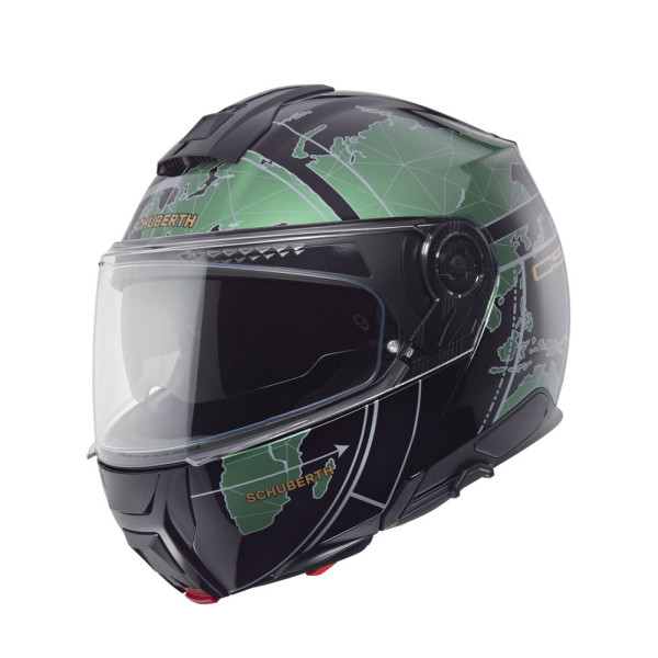 Комплект: шолом з підборіддям Schuberth C5 Globe зелено-чорний + спеціалізований мотоінтерком Schuberth SC2