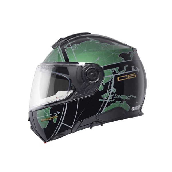 Комплект: шолом з підборіддям Schuberth C5 Globe зелено-чорний + спеціалізований мотоінтерком Schuberth SC2