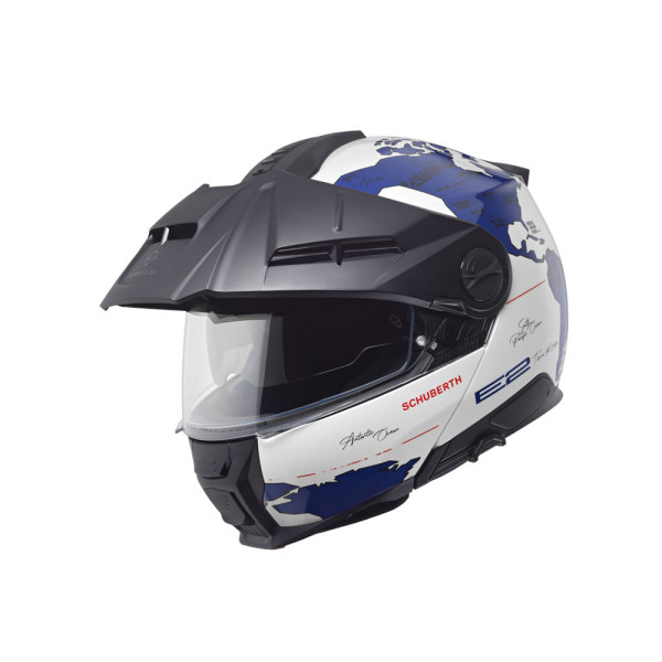 Комплект: шолом щелепний Schuberth E2 Atlas біло-синій + спеціальний мотоінтерком Schuberth SC2