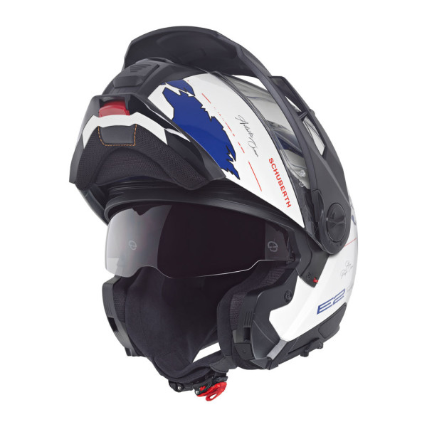 Комплект: шолом щелепний Schuberth E2 Atlas біло-синій + спеціальний мотоінтерком Schuberth SC2