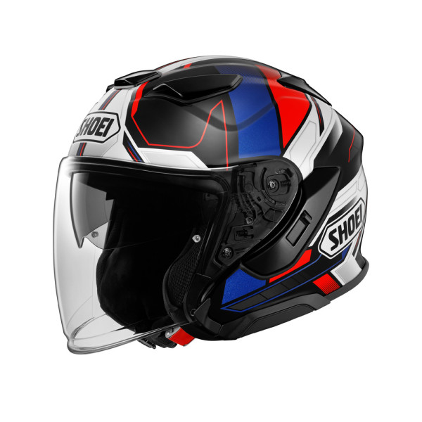 Комплект: відкритий шолом Shoei J-Cruise 3 Whizzy TC-10 + спеціальний мотоциклетний інтерком Sena SRL 3