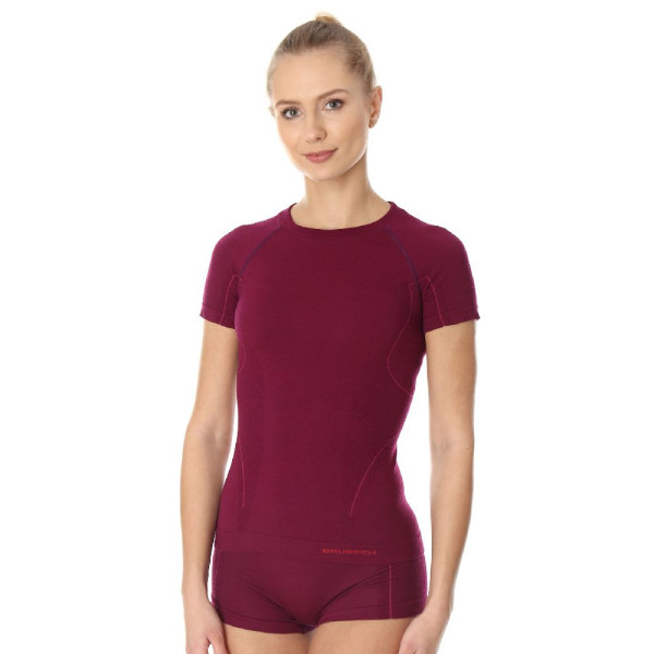Жіноча футболка Brubeck Active Wool з коротким рукавом сливова