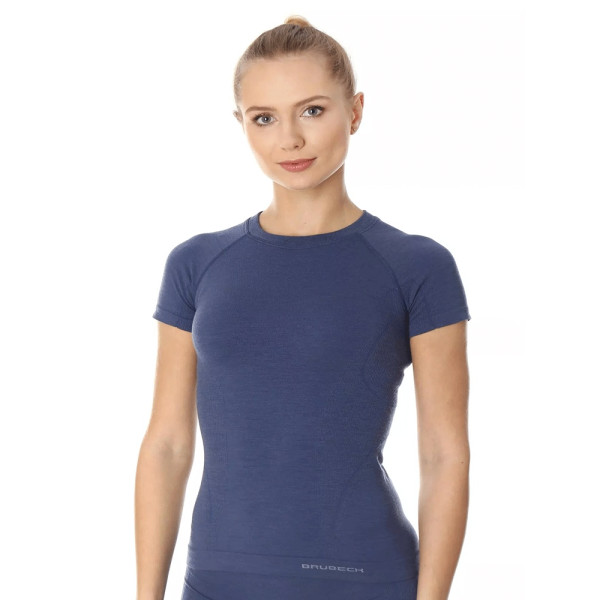 Жіноча футболка Brubeck Active Wool з коротким рукавом джинсова