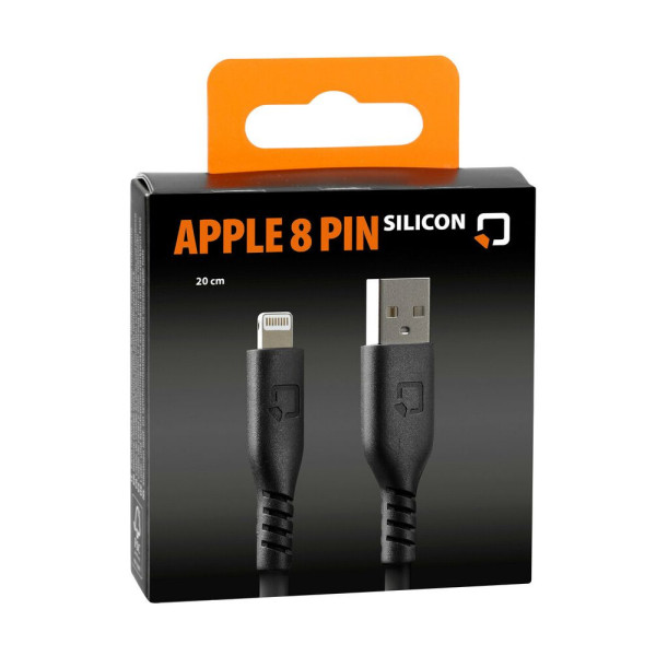 Кабель USB A з виходом Apple 8 Pin Лампа 20 см силіконовий чорний