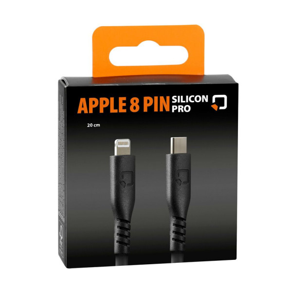 Кабель USB C з виходом Apple 8 Pin Лампа 20 см силіконовий чорний