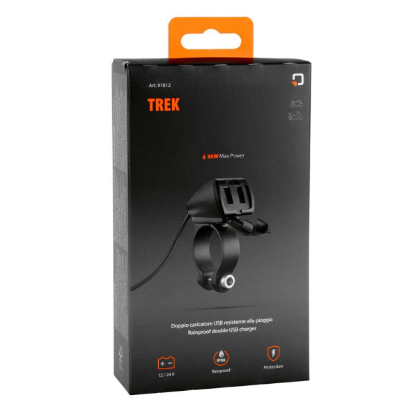 Подвійна, водонепроникна зарядка USB Лампа Usb-Fix Trek з кріпленням до керма мотоцикла швидка зарядка; 5400 mA; 12/24 V