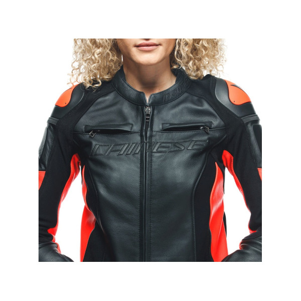 Куртка мотоцикловая жіноча шкіряна Dainese Racing 4 чорна-червона