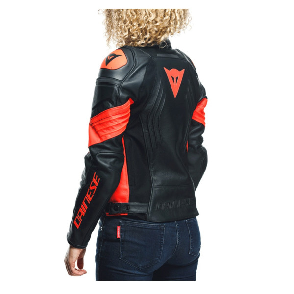 Куртка мотоцикловая жіноча шкіряна Dainese Racing 4 чорна-червона