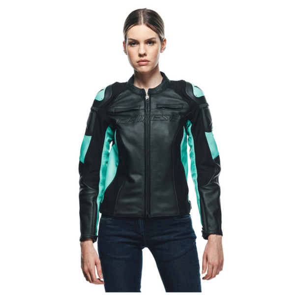 Жіноча шкіряна мотоциклетна куртка Dainese Racing 4 чорна-зелена