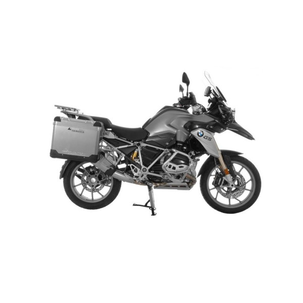Комплект: бічні алюмінієві кофри сріблясті Zega Pro + чорні стійки Touratech для BMW R1250GS/ R1250GS Adventure/ R1200GS (13-)/ R1200GS Adventure (14-) (31+38L)
