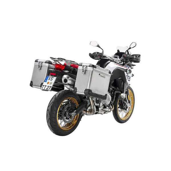 Комплект: бічні алюмінієві кофри сріблясті Zega Pro + чорні стійки Touratech для BMW F850GS/ Adventure/ F750GS/ F900GS Adventure/ F800GS (24-) (38+45L)