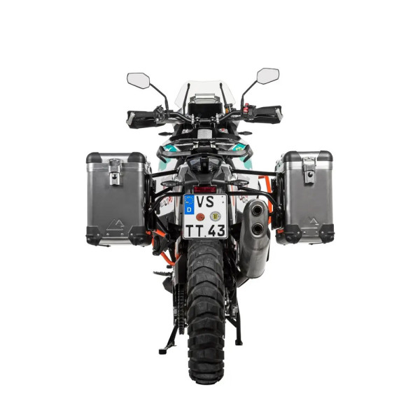 Комплект: бічні алюмінієві кофри срібні Zega Pro + чорний стійка Touratech KTM Super Adventure 1290 S/R (21-) об'єм: 31+38л