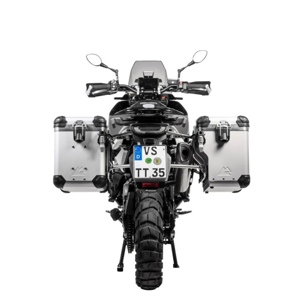 Комплект: бічні кофри срібні Zega Evo X + срібні стелажі Touratech для Husqvarna Norden 901 об'єм: 45+45л