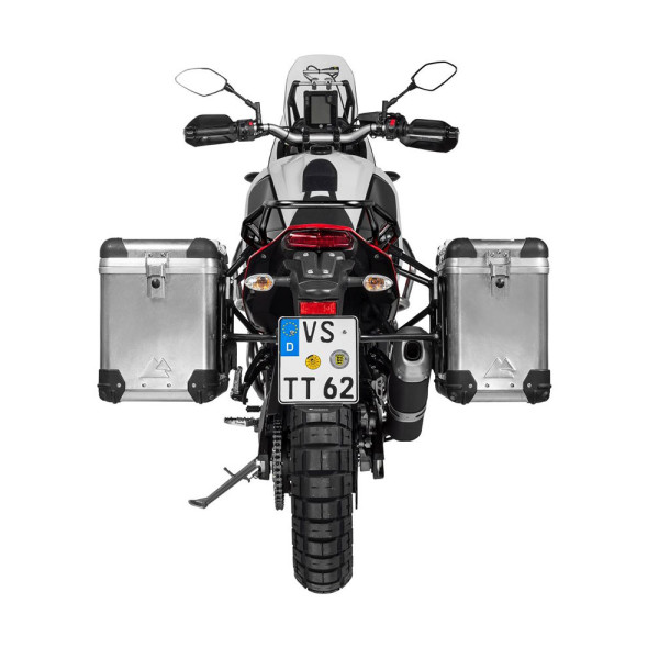 Комплект: бічні алюмінієві кофри сріблясті Zega Pro + чорні стійки Touratech Yamaha Tenere 700 / World Raid (38+45L)