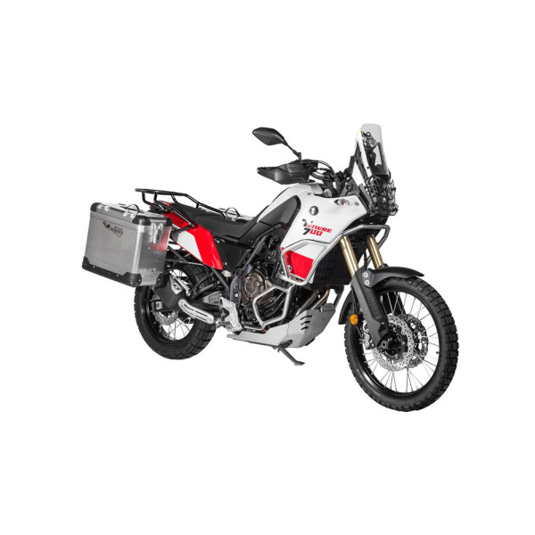 Комплект: бічні алюмінієві кофри сріблясті Zega Pro + чорні стійки Touratech Yamaha Tenere 700 / World Raid (38+45L)