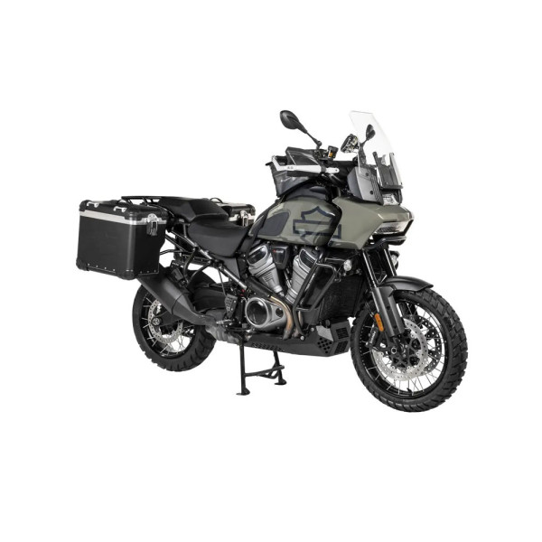Комплект: бічні кофри чорні Zega Evo X + чорний стелаж Touratech Harley Davidson RA1250 Pan America (21-) об'єм: 45л+45л