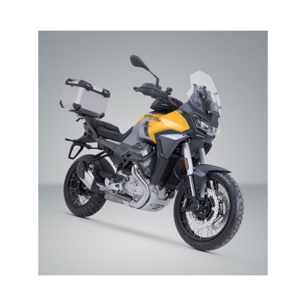 Комплект: центральний кофр срібний TRAX ADV + стійка Adventure-rack SW-Motech Moto Guzzi Stelvio (23-) об'єм: 38л