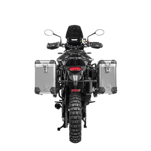 Комплект: бічні алюмінієві кофри срібні Zega Pro + чорні стійки Touratech Triumph Tiger 900 Rally / Pro / GT / GT Pro (20-) (31+38L)