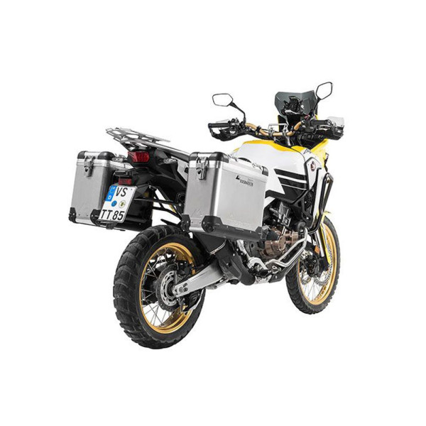 Комплект: бічні алюмінієві кофри срібні Zega Pro + чорні стелажі Touratech для Honda CRF1000L Africa Twin (18-) / CRF1000L Adventure Sports (31+38L)