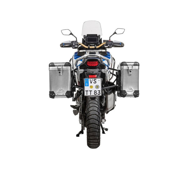 Комплект: бічні алюмінієві кофри срібні Zega Pro + чорні стелажі Touratech для Honda CRF1100L Africa Twin (22-)/ Adventure Sports (31+38L)