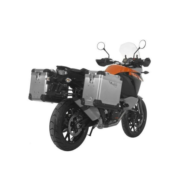 Комплект: бічні алюмінієві кофри сріблясті Zega Pro + чорні стійки Touratech KTM 1050 Adventure/ 1090 Adventure/ 1290 Super Adventure (-20)/1190 Adventure/R (38+45L)