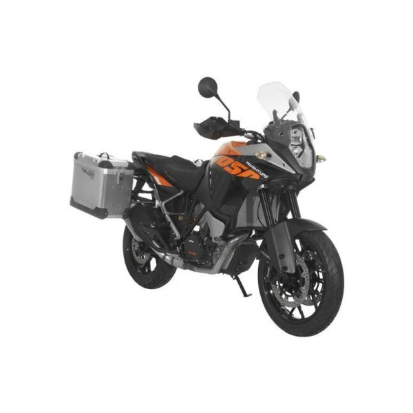 Комплект: бічні алюмінієві кофри сріблясті Zega Pro + чорні стійки Touratech KTM 1050 Adventure/ 1090 Adventure/ 1290 Super Adventure (-20)/1190 Adventure/R (38+45L)